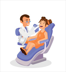 Dentist and a patient who is sitting on a armchair. Dentist examining patient.