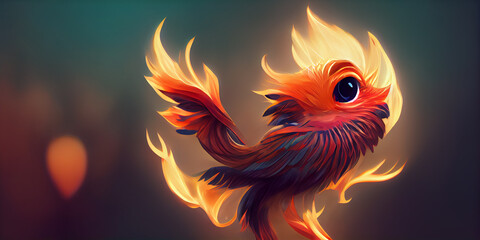 Fototapeta premium Burning fiery bird flies, vivid phoenix rising from the ashes on dark background
