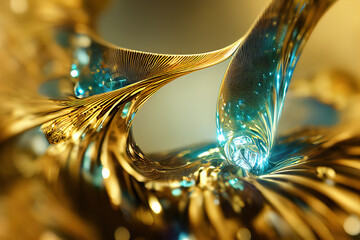Blue and gold abstract background. Vortex and spreading.	3 d render