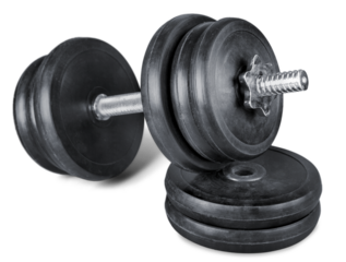 Dumbbell and barbell discs isolated on white background