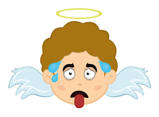 vector illustration of the face of a child Angel cartoon exhasuto, with tongue out and beads of sweat outside