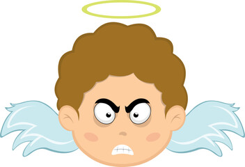vector illustration of the face of a child angel cartoon with an angry expression
