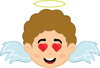 Vector illustration of a cartoon child angel with an expression of love and heart shaped eyes