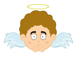 Vector illustration of a child angel cartoon covering his mouth with his hands
