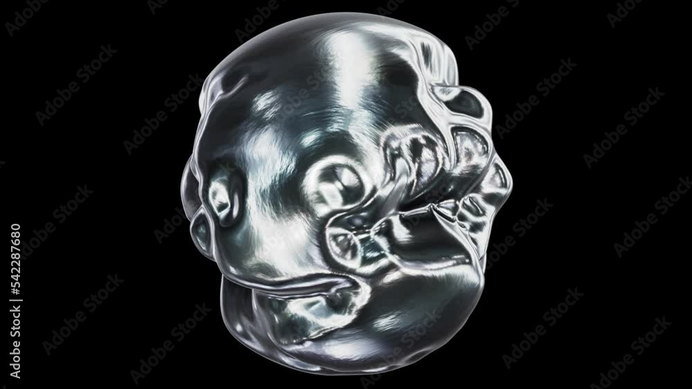 Poster realistic looping 3d animation of the abstract morphing liquid silver alien alloy sphere rendered in