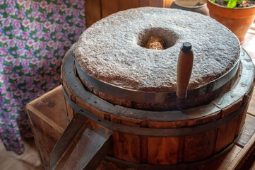 Old Millstones for the mill, close-up photo.