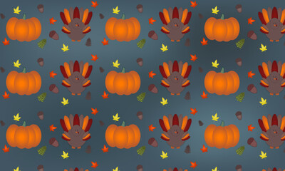 Thanksgiving pattern with turkey and pumpkin