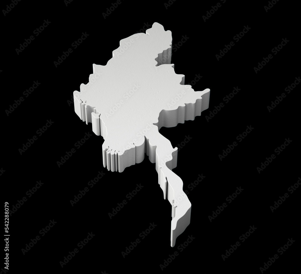 Poster 3d rendering of the myanmar map isolated on black background