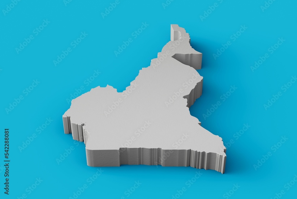 Poster 3d rendering of the cameroon map isolated on blue background