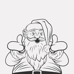 Vector Black and White Happy Santa Claus in Retro Cartoon Comic Style with Outline. Confused, Inquiring, Telling, Asking Santa Character. Design Template for Christmas, New Year Holiday Greeting Cards