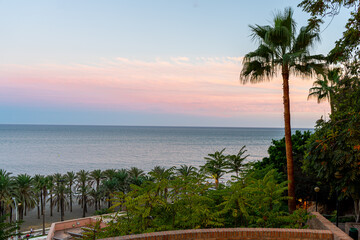 Sunset over sea in Torremolinos, Spain on September 14, 2022