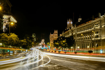 Fototapeta na wymiar The Cibeles Palace at night in the city of Madrid, Spain