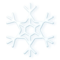 Big 3D white snowflake isolated on transparent background. Cute winter weather realistic icon. Holiday, New year and Christmas design elements.