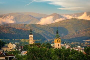 Town of Banska Bystrica surrounded by mountains in central Slovakia