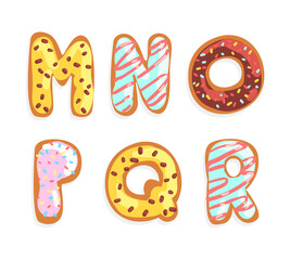 Cookie Alphabet Letter with Colorful Sugar Glaze or Icing and Sprinkles Vector Set