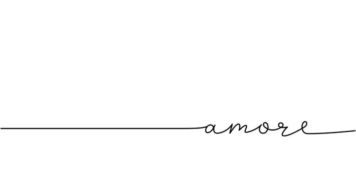 Amore word - continuous one line with word. Minimalistic drawing of phrase illustration.