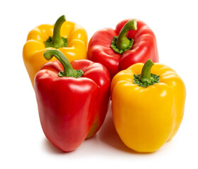Red and yellow paprika. Isolate on white background