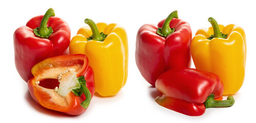 Red and yellow paprika. Isolate on white background
