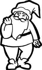 Funny Santa Claus dancing, hand drawn cartoon character, comic personage illustration. Decorative element for poster print, Christmas party invitation, postcard design. Traditional winter celebration.