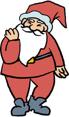 Funny Santa Claus dancing, hand drawn cartoon character, comic personage illustration. Decorative element for poster print, Christmas party invitation, postcard design. Traditional winter celebration.