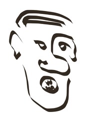 Sketch of a man's face with an open mouth.