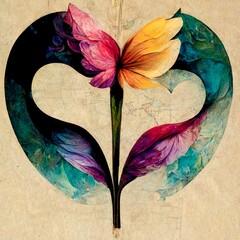 Abstract illustration of a colorful floral heart-shaped background design
