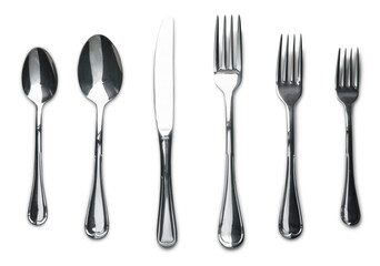 Cutlery set with Forks, knife and Spoon isolated on white background