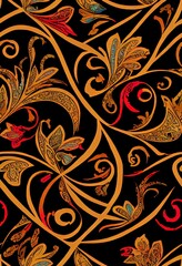 watercolor digital paisley patchwork pattern on black background