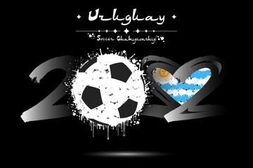 2022, soccer ball. Heart with flag of Uruguay