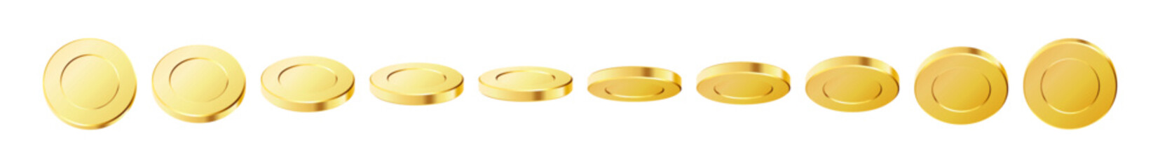 Golden money set. Set of rotating gold coins.