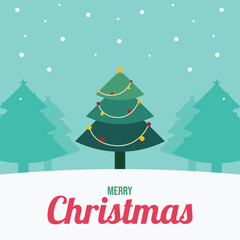 social media merry christmas greeting card template with christmas tree illustration vector