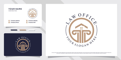 Law logo design for lawyer office with house icon and business card template