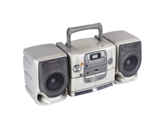 Big boom box vintage portable stereo radio, cd, cassette tape player and recorder isolated.