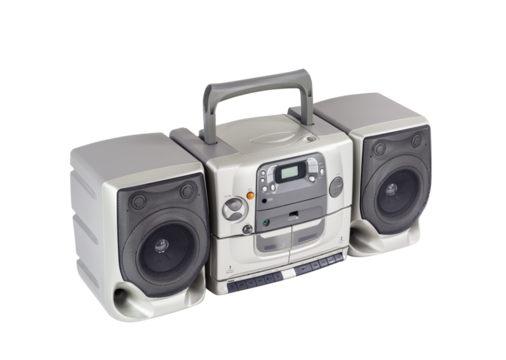 Big boom box vintage portable stereo radio, cd, cassette tape player and recorder isolated.