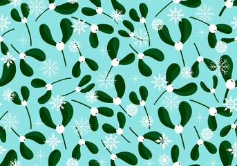 Christmas seamless mistletoe floral pattern for new year wrapping paper and fabrics and kids and notebooks