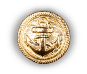 Button sewing isolated clothing button old-fashioned wood gold