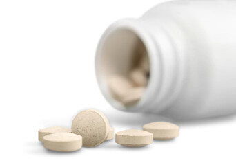 White Pill Bottle with Tablets