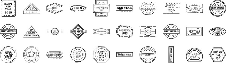 Stamp happy new year icon collections vector design