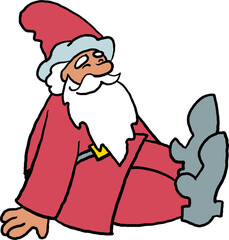 Funny Santa Claus sitting, hand drawn cartoon character, comic personage illustration. Decorative element for poster print, Christmas party invitation, postcard design. Traditional winter celebration.