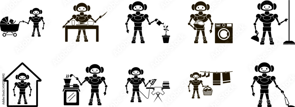 Poster home robots icon collections vector design