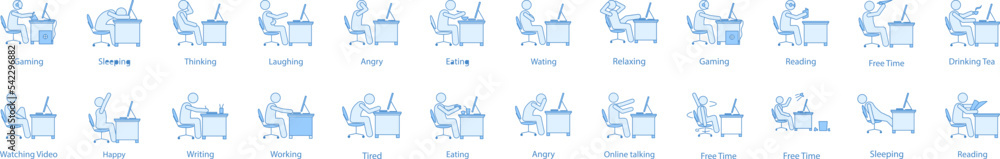 Poster man in the office in front of computer icon collections vector design
