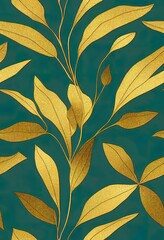 digital textile design motif botanical flower green leaves gold ornament geometric border seamless beautiful bunch