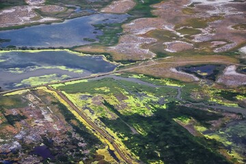 Great Salt Lake, Aerial views of the lake and surrounding landscape. Salt Lake City, Utah, America.