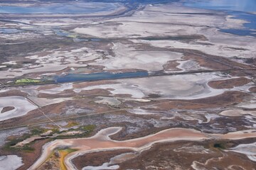 Great Salt Lake, Aerial views of the lake and surrounding landscape. Salt Lake City, Utah, America.