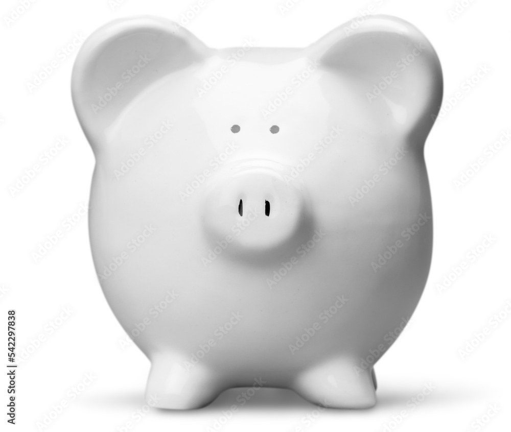 Poster White piggy bank on white background