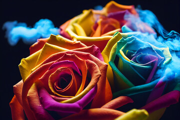 Rainbow Roses in Smoke, Made by AI, Artificial Intelligence