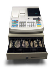 Cash register drawer cash shopping cashier cashier machine isolated - obrazy, fototapety, plakaty
