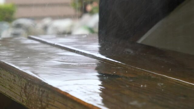 Close-up of heavy rainfall warning in Vancouver, British Columbia.