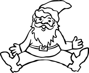 Funny Santa Claus sitting, hand drawn cartoon character, comic personage illustration. Decorative element for poster print, Christmas party invitation, postcard design. Traditional winter celebration.