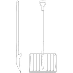 Snow shovel, snow plow with ergonomic handle, snow clearer for small and large amounts of snow sketch drawing, contour lines drawn